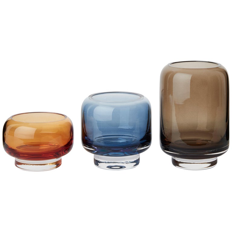 Stack Set of 3 Blown Glass Tea Lights and Vase by Studio Føy for Warm
