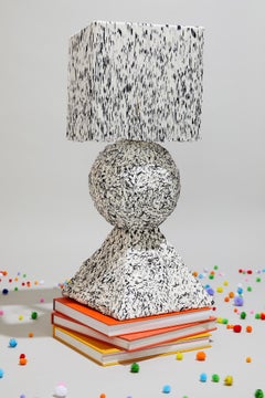 Stack Table Lamp in Lacquered Papier Mâché and Hand Dyed Silk Fringe