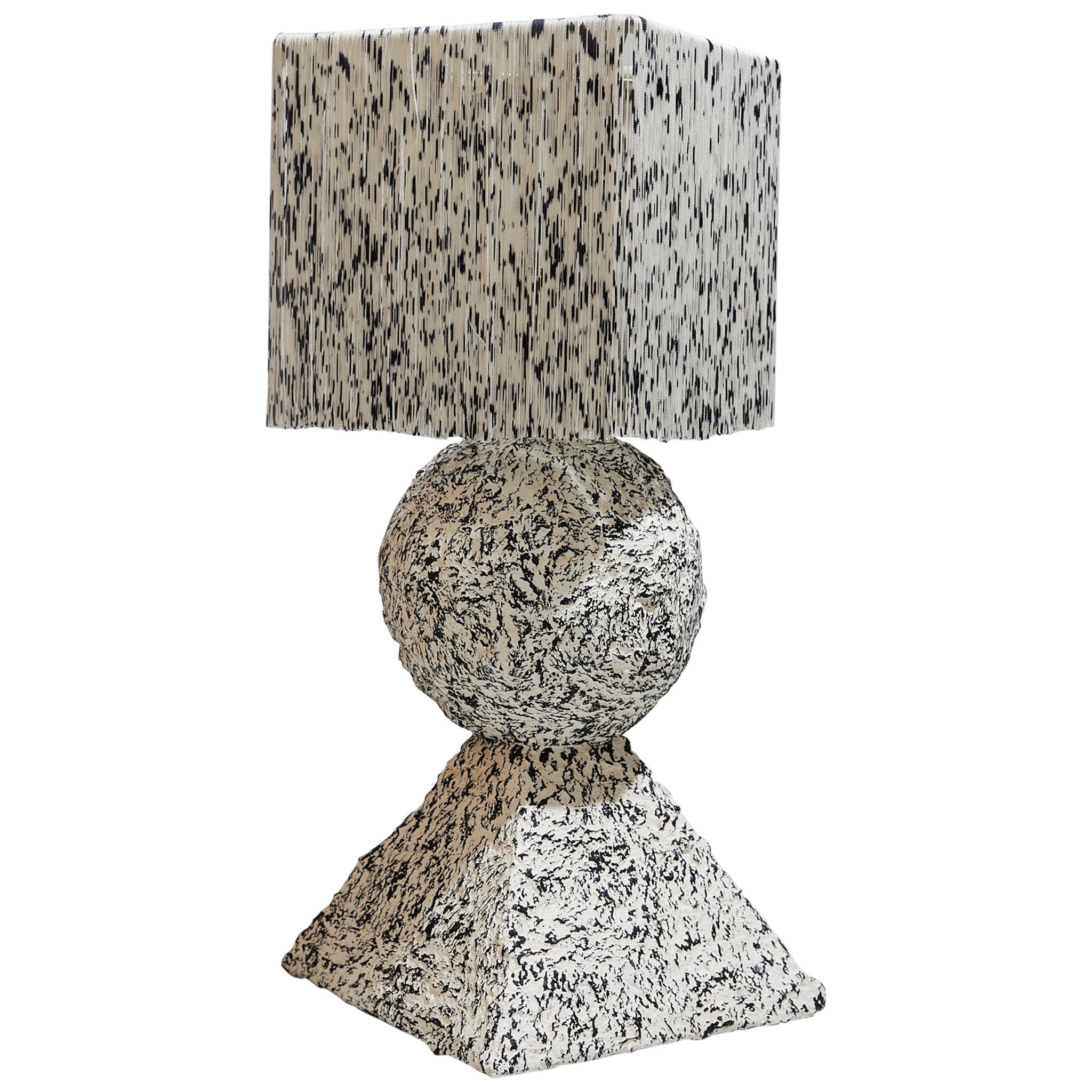 Stack Table Lamp in Lacquered Papier Mâché and Hand Dyed Silk Fringe For Sale