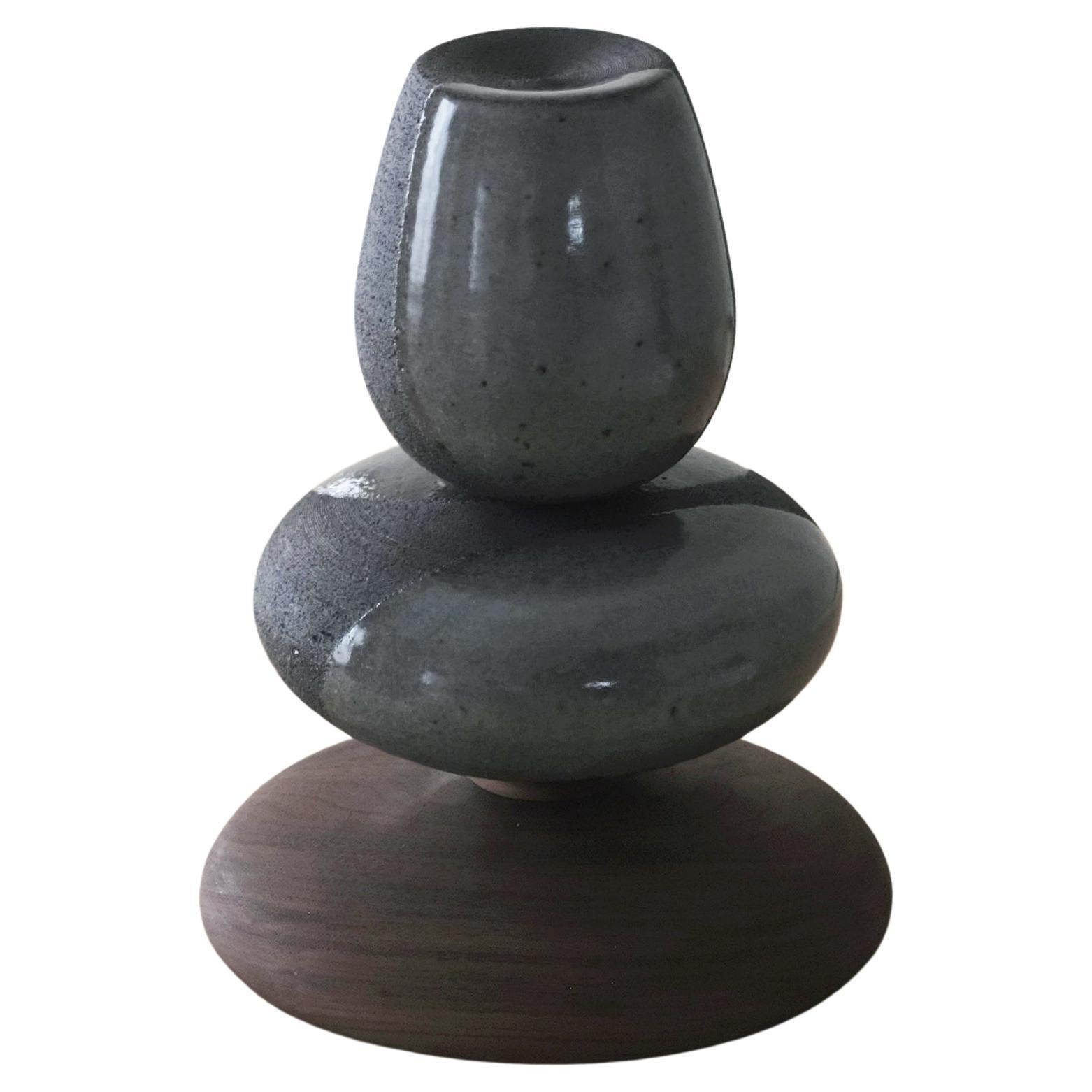 Stack Table Sculpture in Dark Stoneware by Soo Joo  For Sale