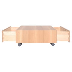 Wood Coffee Table with 2 Drawers, White Oak and Gray Rails by Debra Folz