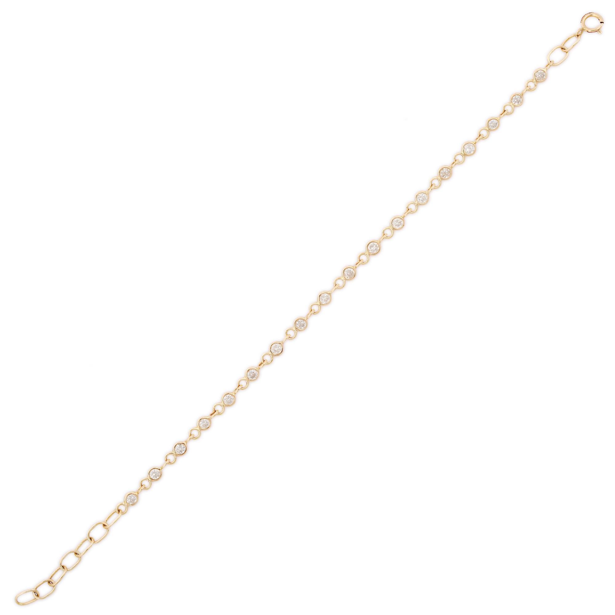 Modern Stackable 1.24 ct Natural Diamond Chain Bracelet in 14K Solid Yellow Gold For Sale