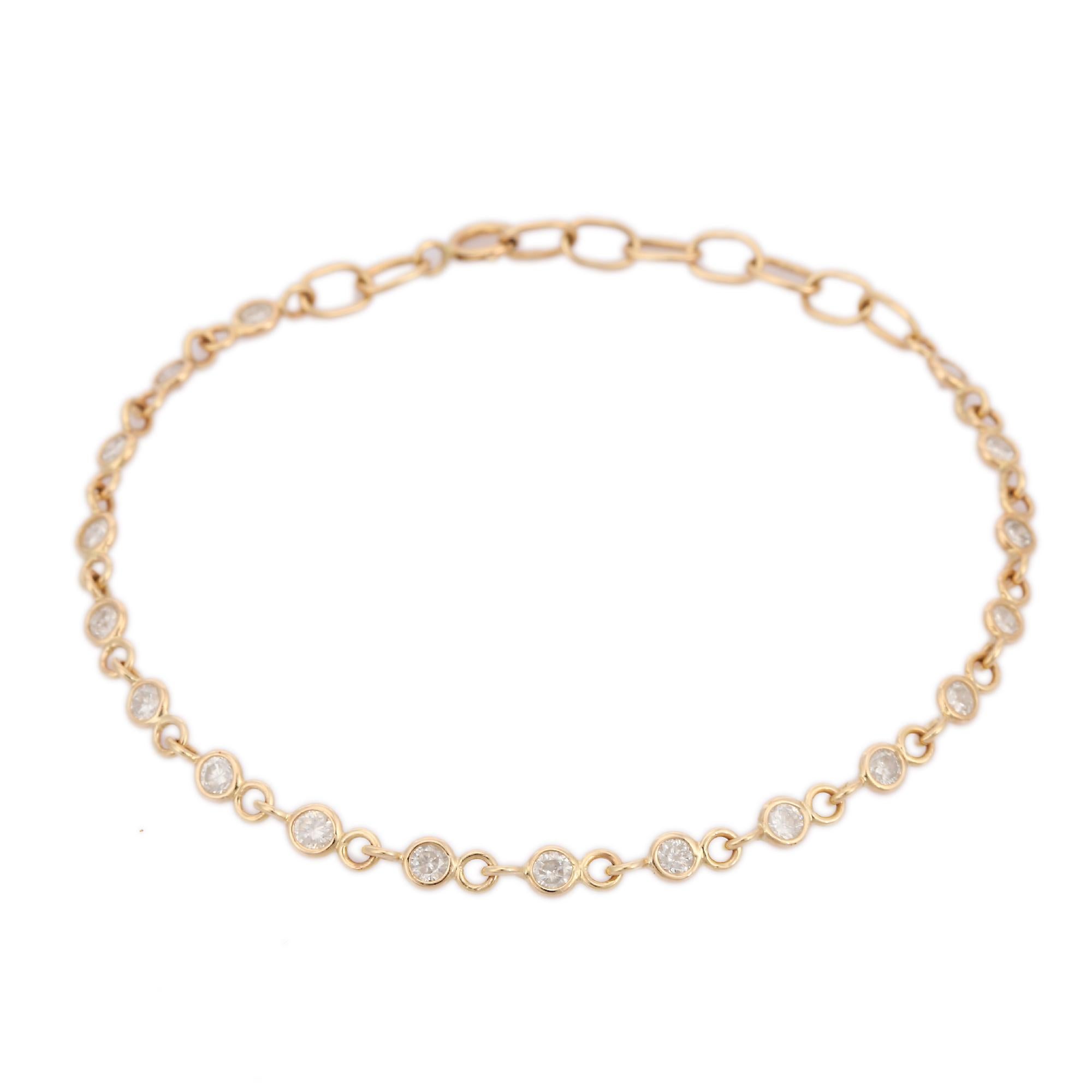 Stackable 1.24 ct Natural Diamond Chain Bracelet in 14K Solid Yellow Gold In New Condition For Sale In Houston, TX