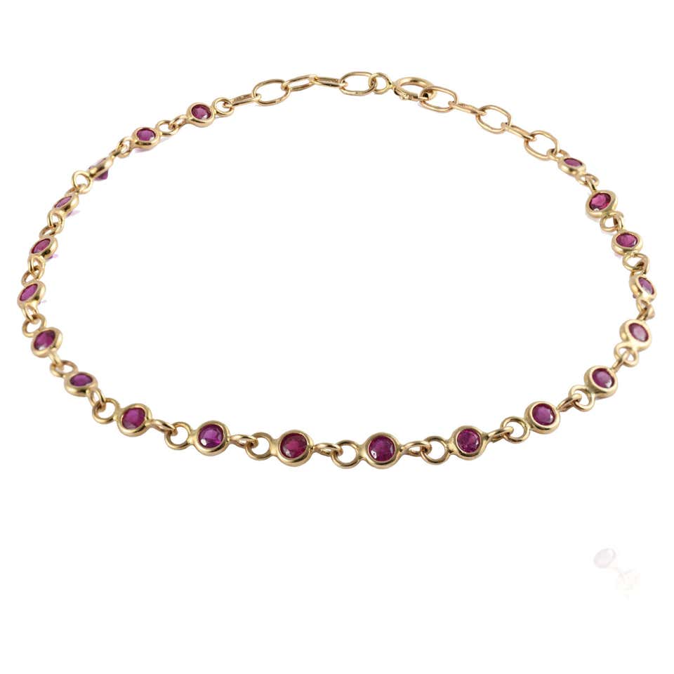Stackable 14k Solid Yellow Gold Ruby Link Chain Bracelet For Sale at ...