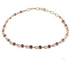 Stackable 14k Solid Yellow Gold Ruby Link Chain Bracelet