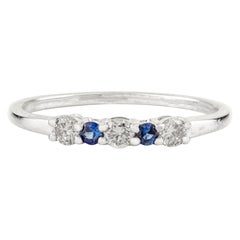Stackable 14k White Gold Blue Sapphire & Diamond Thin Band Ring Jewelry Gift