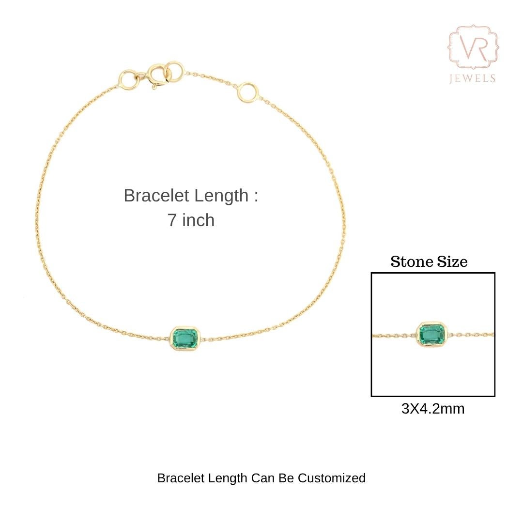 Bracelet empilable en or jaune 14K serti d'émeraudes naturelles avec chaton en vente 4