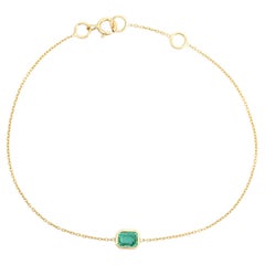 Stackable 14K Yellow Gold Bezel-Set Emerald-Cut Natural Emerald Chain Bracelet