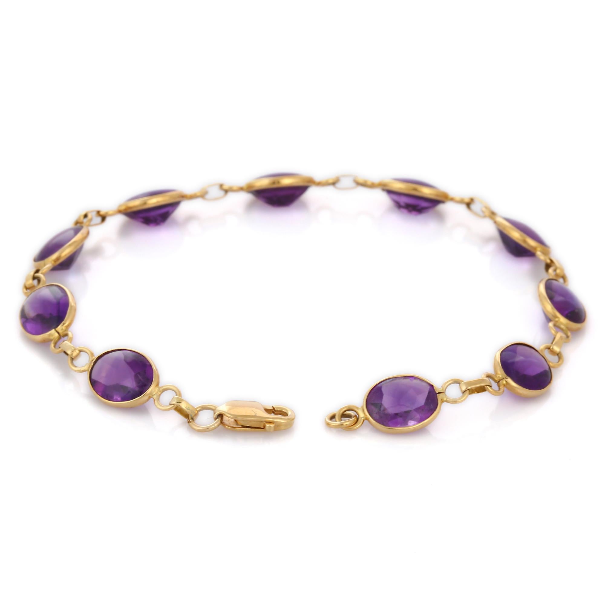 Oval Cut Stackable 17 Ct Amethyst Chain Bracelet in 18 Karat Yellow Gold For Sale