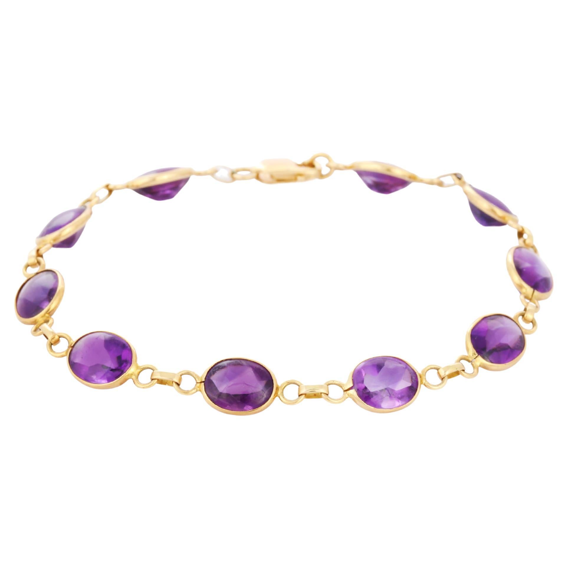 Stapelbares 17 Karat Amethyst-Kettenarmband aus 18 Karat Gelbgold