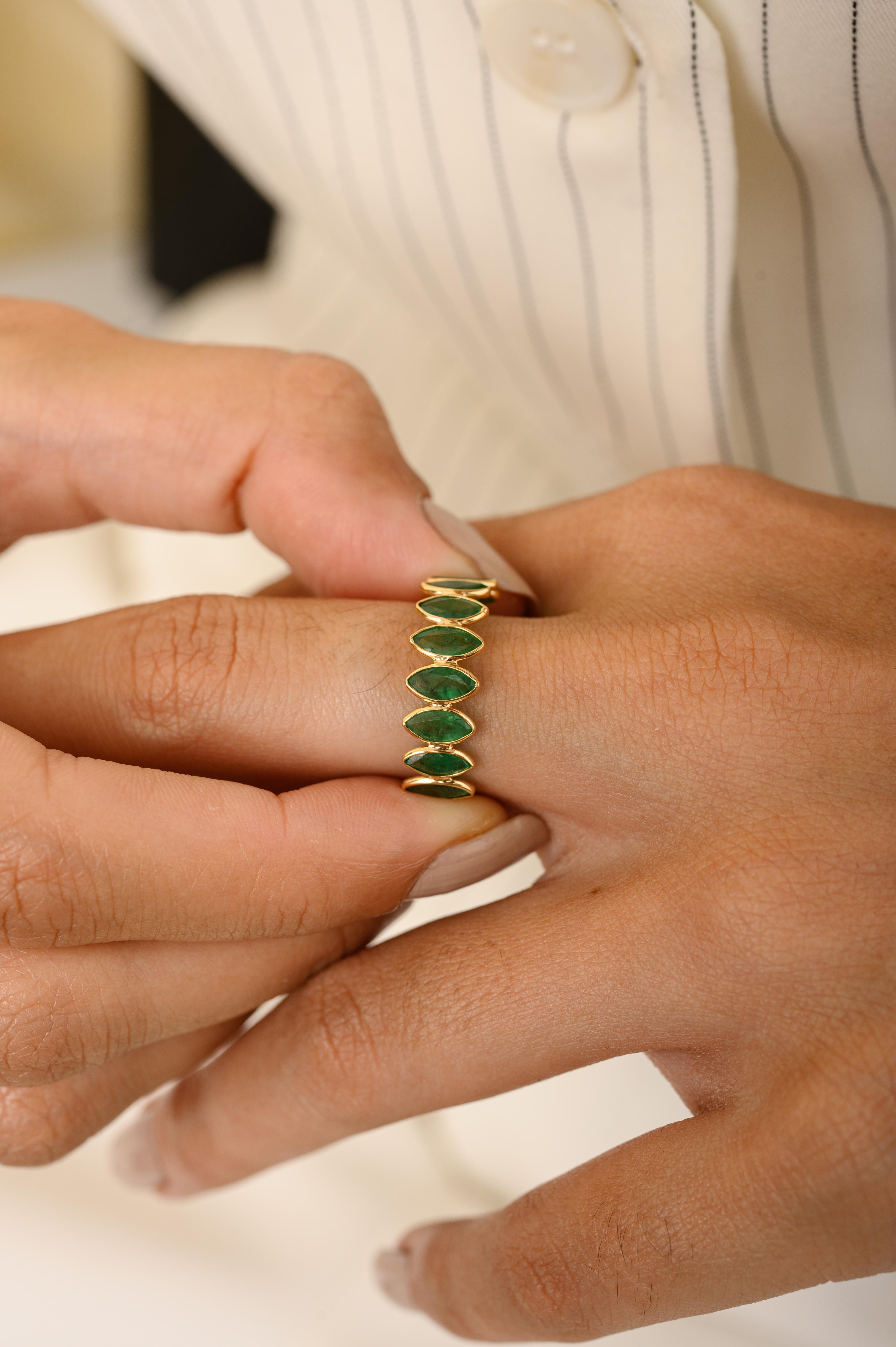 For Sale:  Stackable 18k Yellow Gold Emerald Half Eternity Band Ring Gift for Her 2
