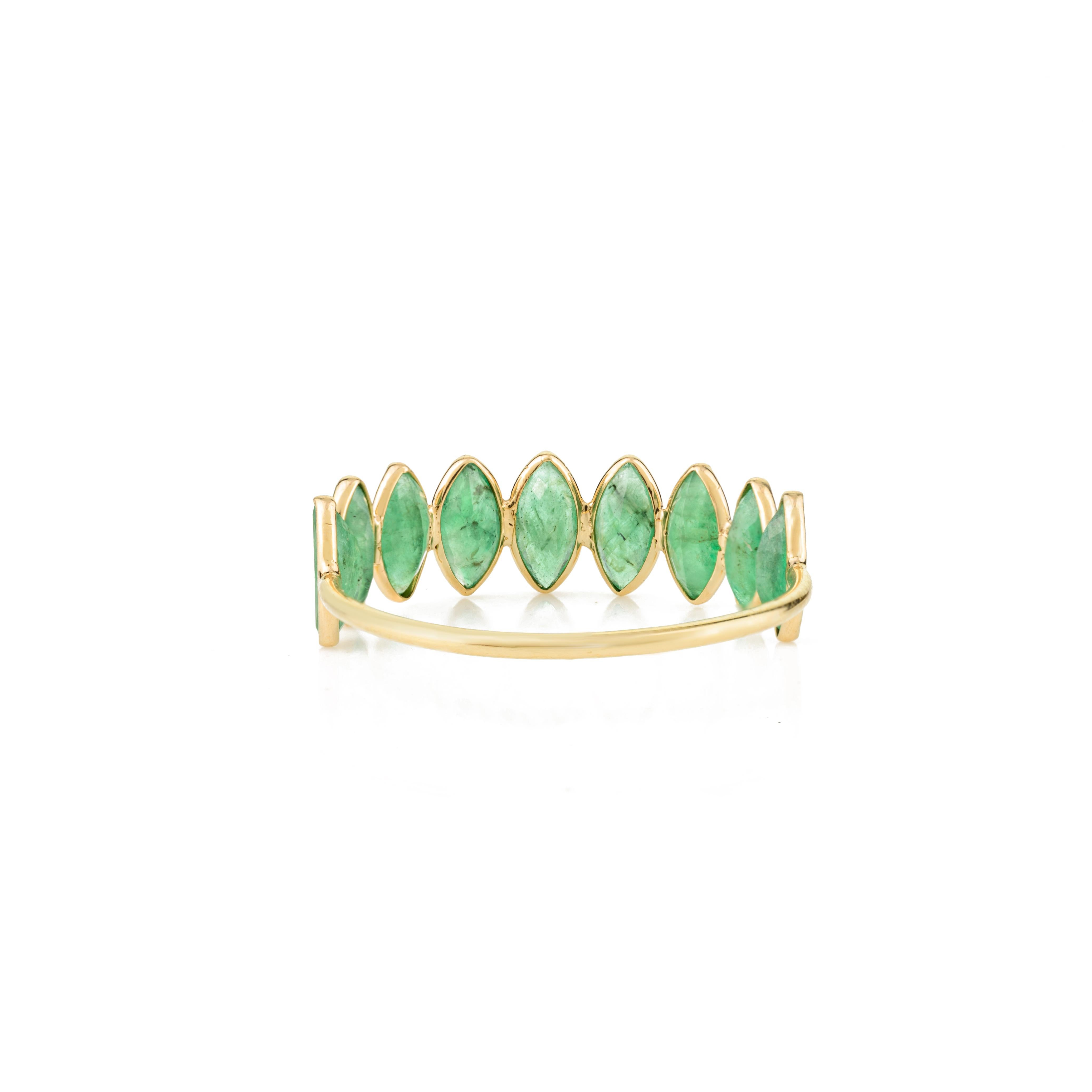 For Sale:  Stackable 18k Yellow Gold Emerald Half Eternity Band Ring Gift for Her 7