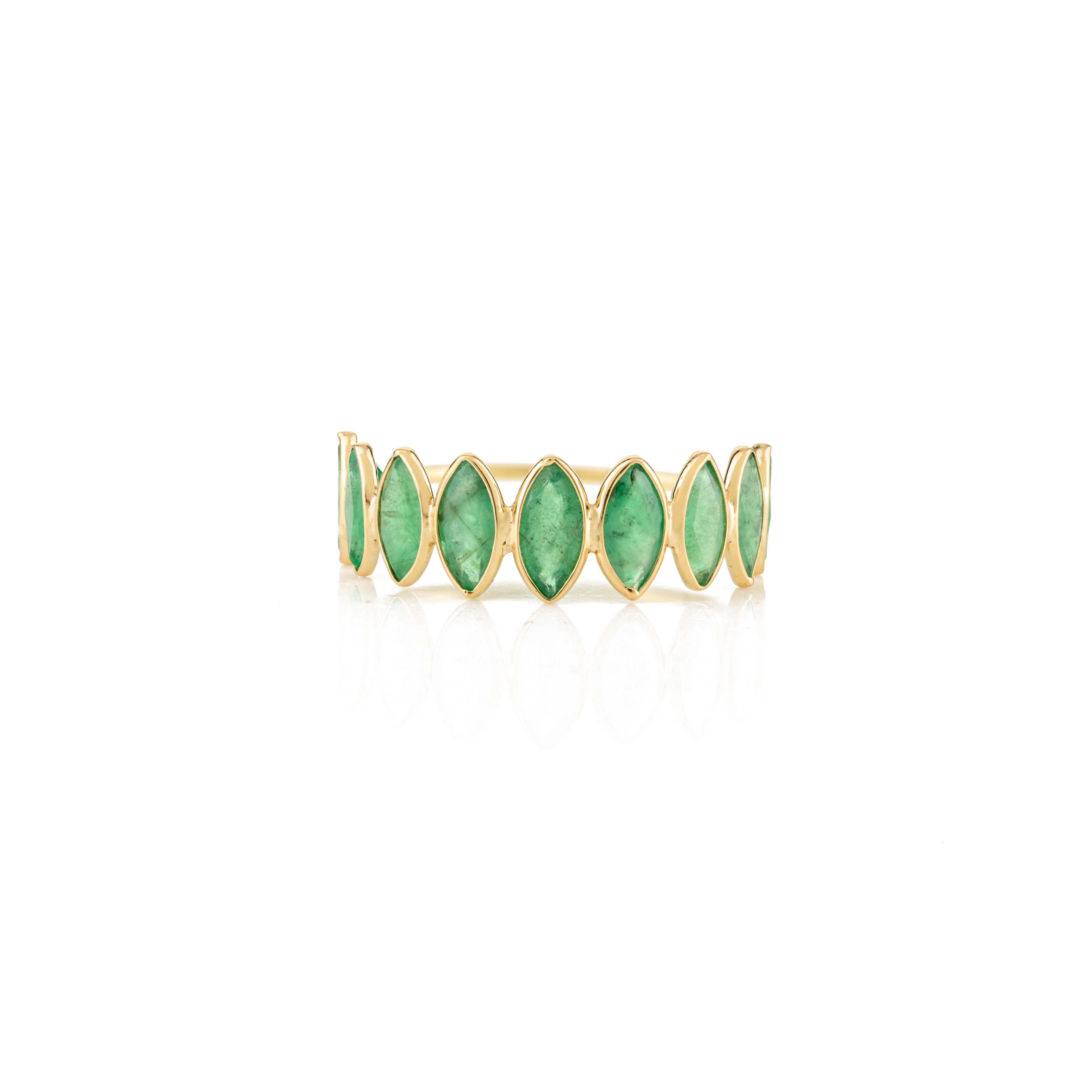 For Sale:  Stackable 18k Yellow Gold Emerald Half Eternity Band Ring Gift for Her 8