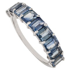 Stackable 2.26Ct Square Cut Blue Sapphire Half Eternity Band Ring 14K White Gold