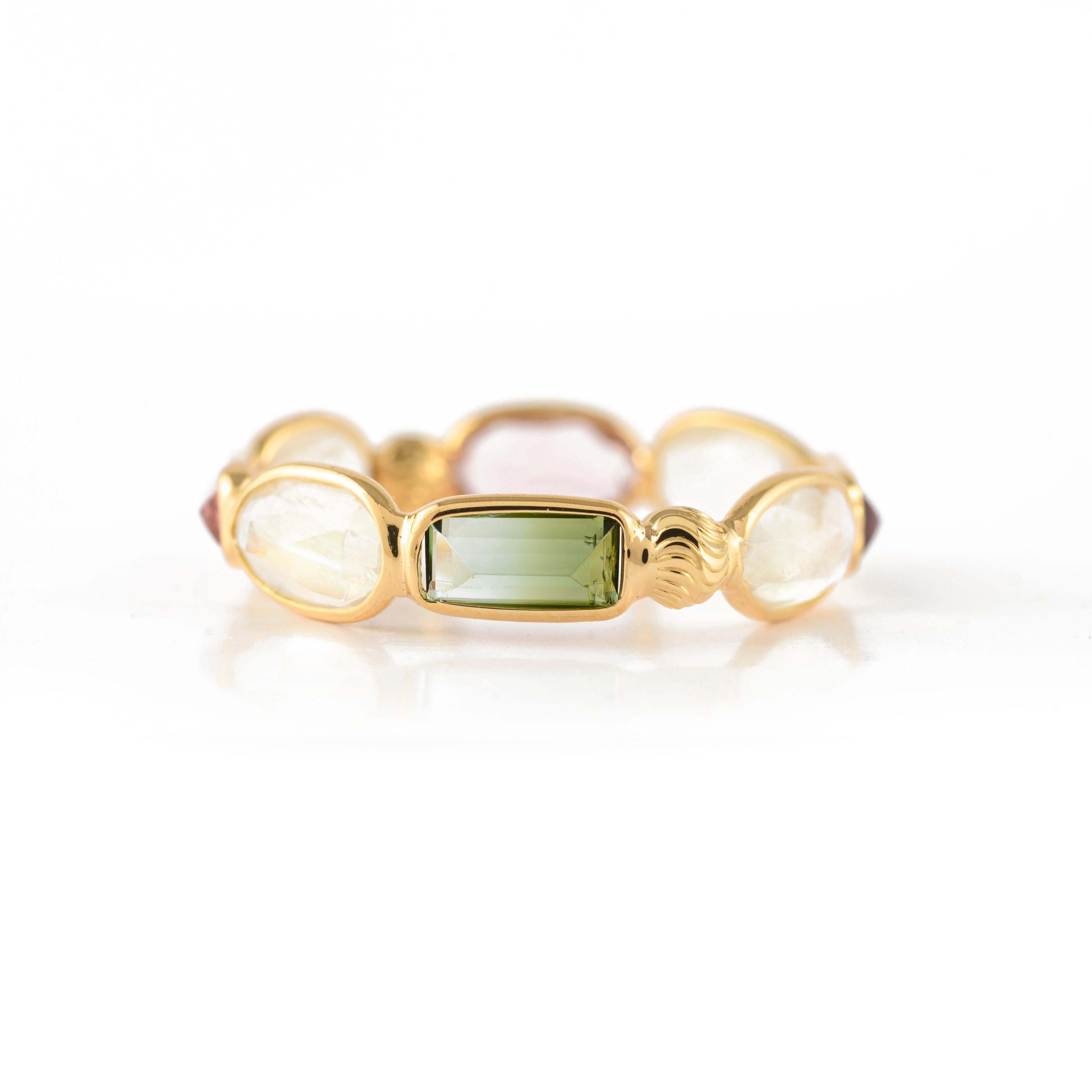 For Sale:  Stackable 2.68ct Moonstone and Tourmaline Eternity Band in 18k Yellow Gold 6