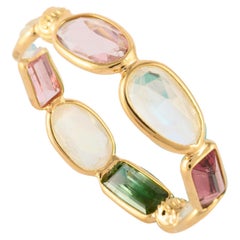 Stackable 2.68ct Moonstone and Tourmaline Eternity Band in 18k Yellow Gold