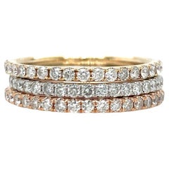 Satz stapelbarer dreifarbiger 14K Weiß-, Gelb- und Roségold-Diamanten Eternity B