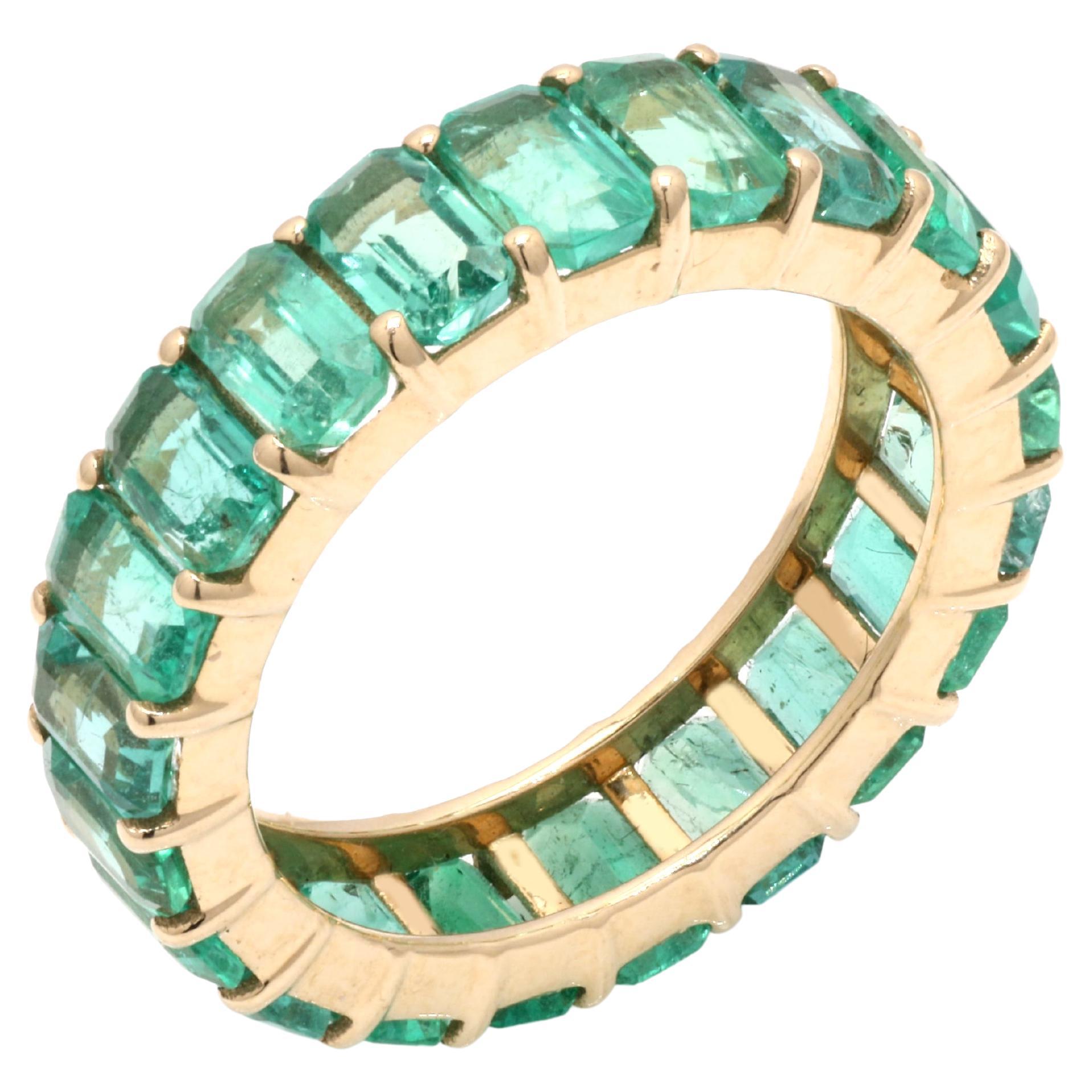 For Sale:  Stackable 5.46 Carat Emerald Cut Emerald Eternity Band Ring in 14K Yellow Gold