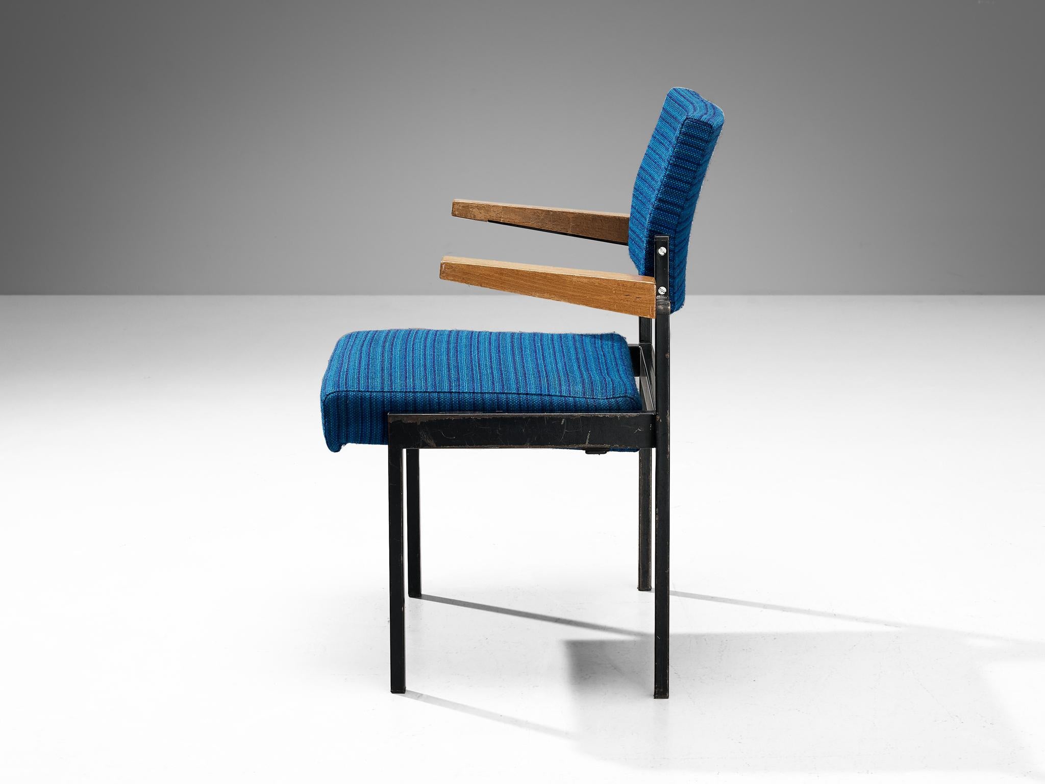 Stackable Armchair in Blue Upholstery and Black Metal Frame  For Sale 1