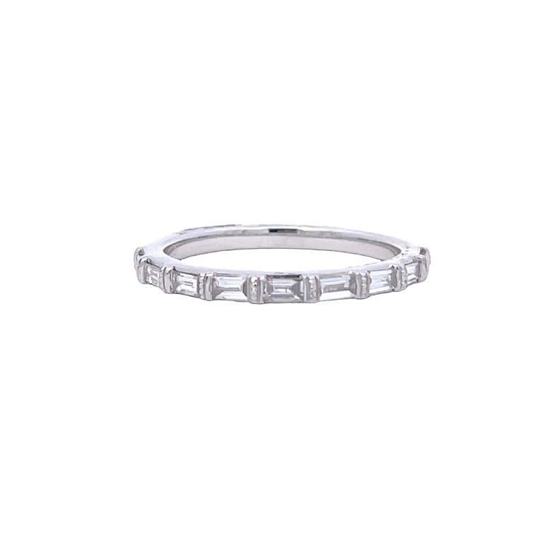 Modern Stackable Baguette Diamond Ring Band 0.33 Carat 14k White Gold For Sale