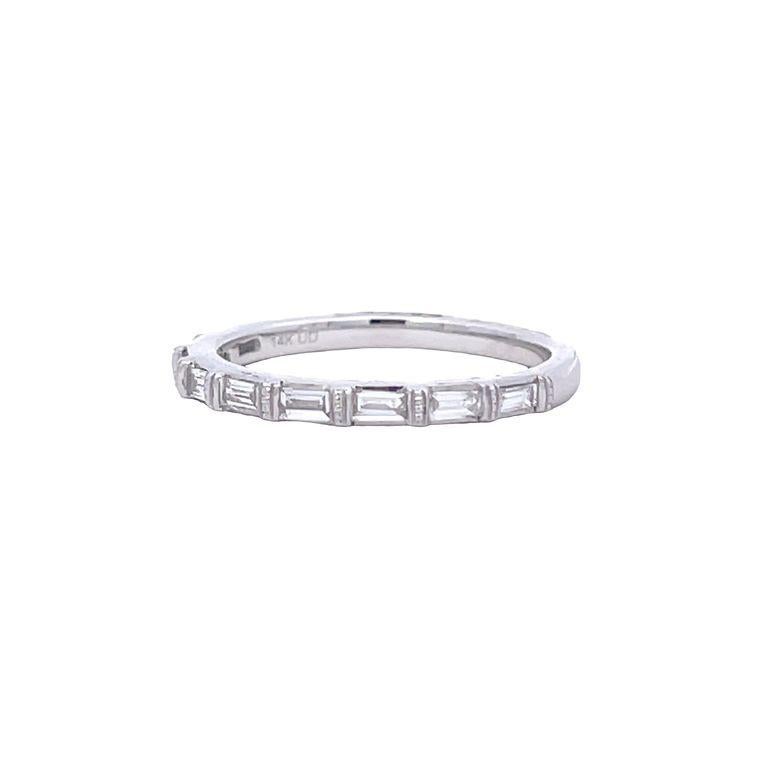 Baguette Cut Stackable Baguette Diamond Ring Band 0.33 Carat 14k White Gold For Sale
