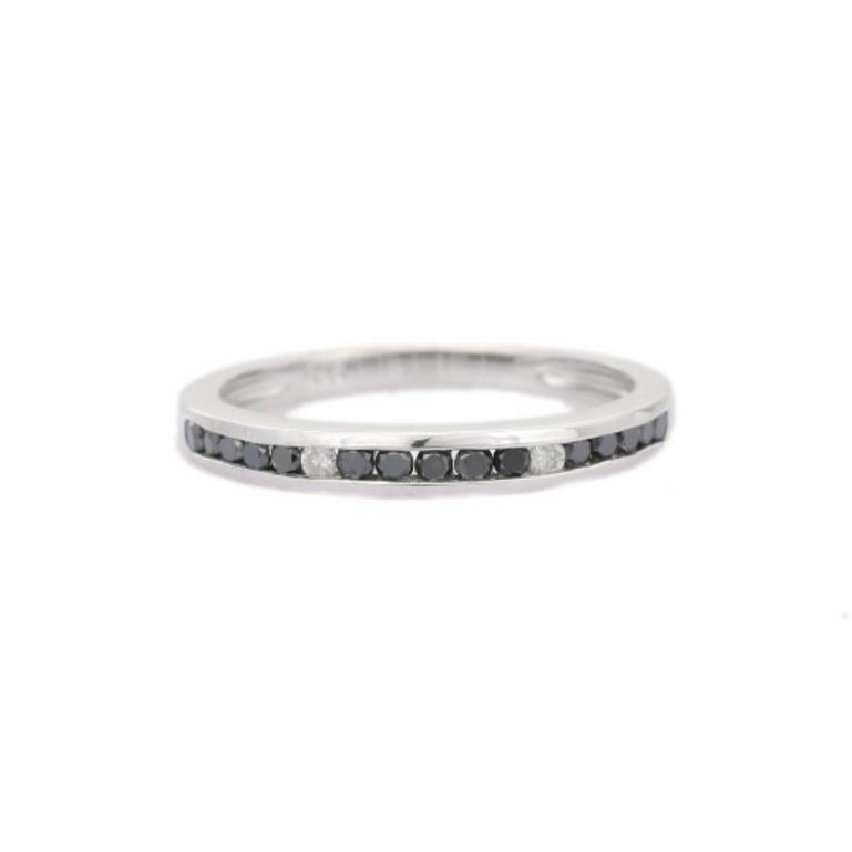 For Sale:  Stackable Black and White Diamond Half Eternity Band Ring in Sterling Silver 2