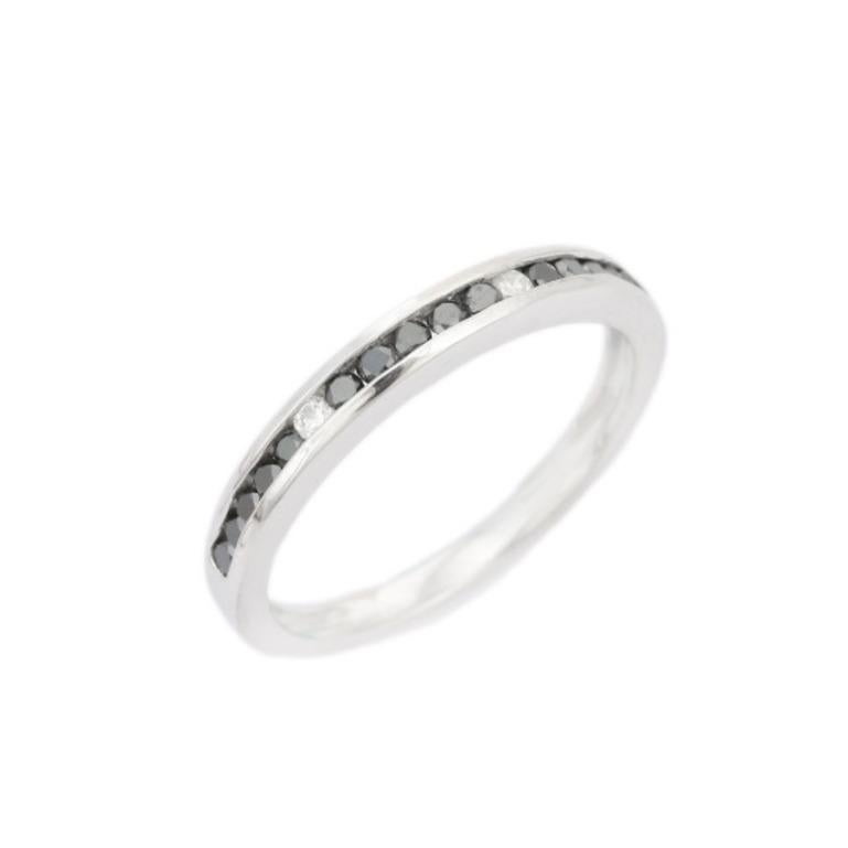 For Sale:  Stackable Black and White Diamond Half Eternity Band Ring in Sterling Silver 3