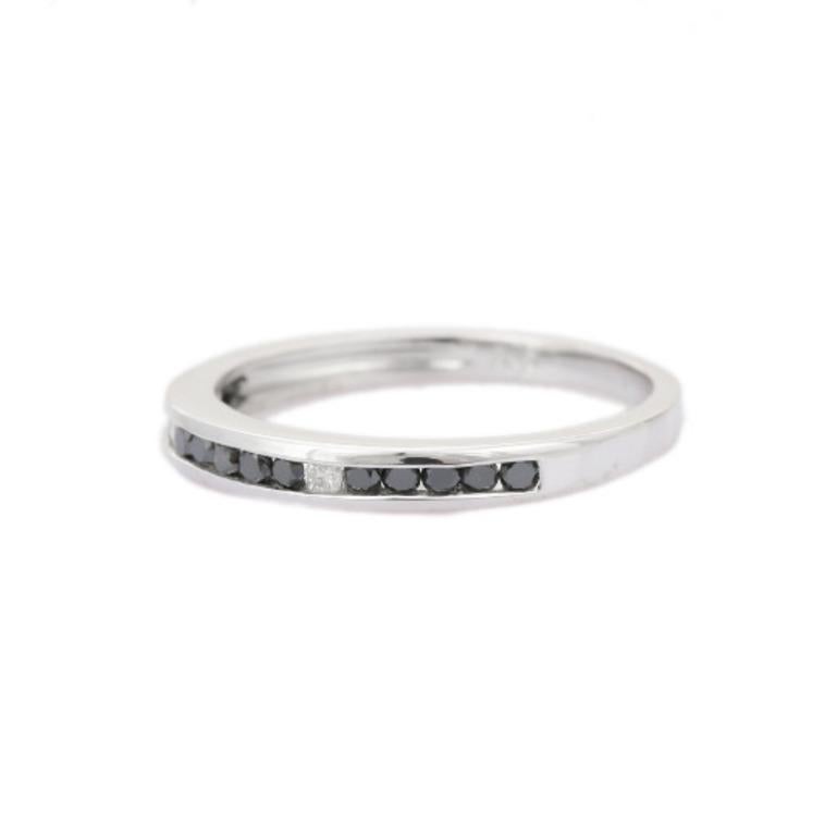 For Sale:  Stackable Black and White Diamond Half Eternity Band Ring in Sterling Silver 5
