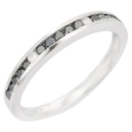 Stackable Black and White Diamond Half Eternity Band Ring in Sterling Silver