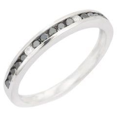 Vintage Stackable Black and White Diamond Half Eternity Band Ring in Sterling Silver