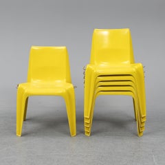 Stackable Bofinger Yellow Chairs by Helmut Batzner, First Edition, Set of 6