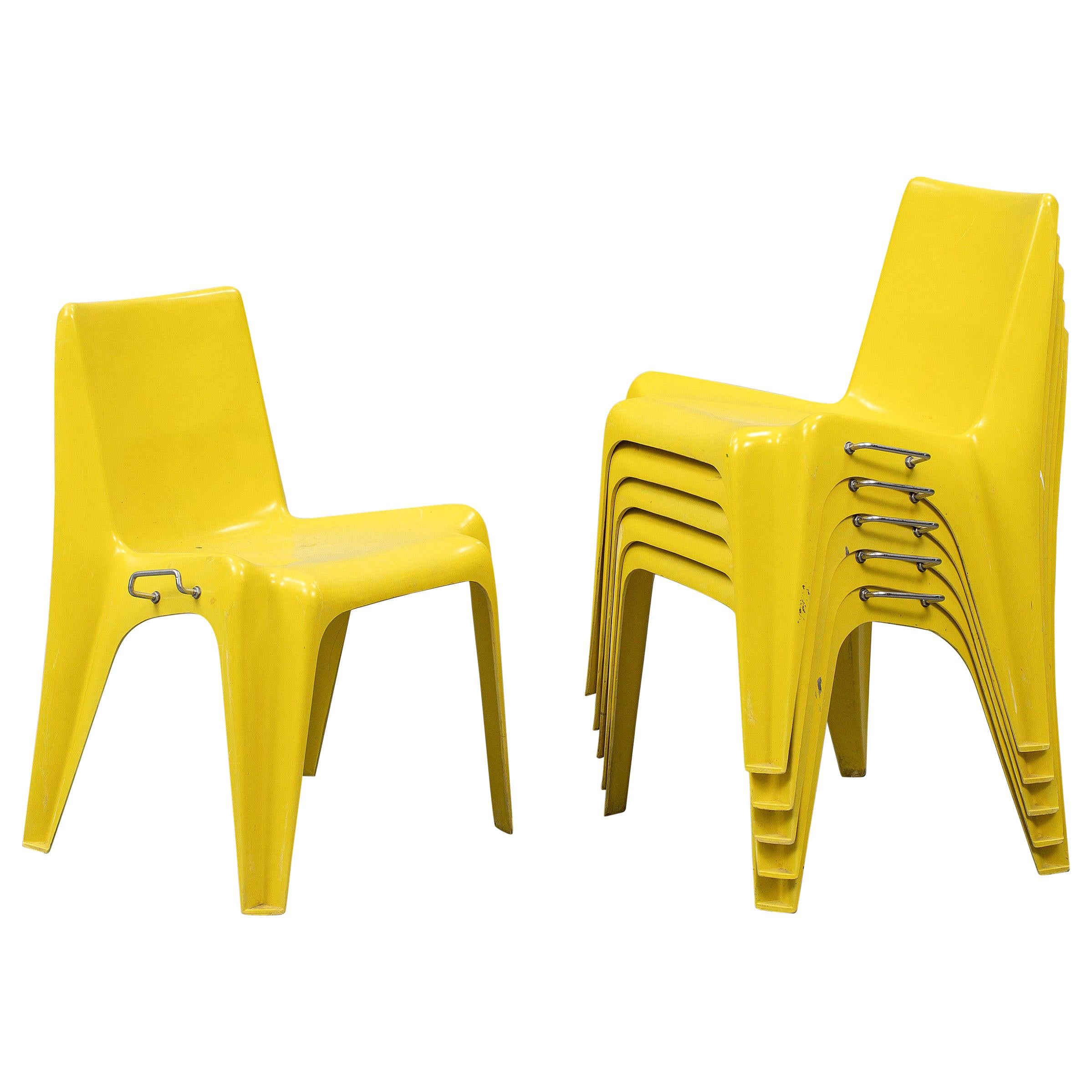 Stackable Bofinger Yellow Chairs by Helmut Batzner, First Edition, Set of 6 For Sale