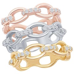 14K White, Yellow, Rose Gold Chain Link Diamond Rings