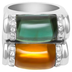 Stackable citrine and tourmaline set of 2 rings with diamond accents in 18k