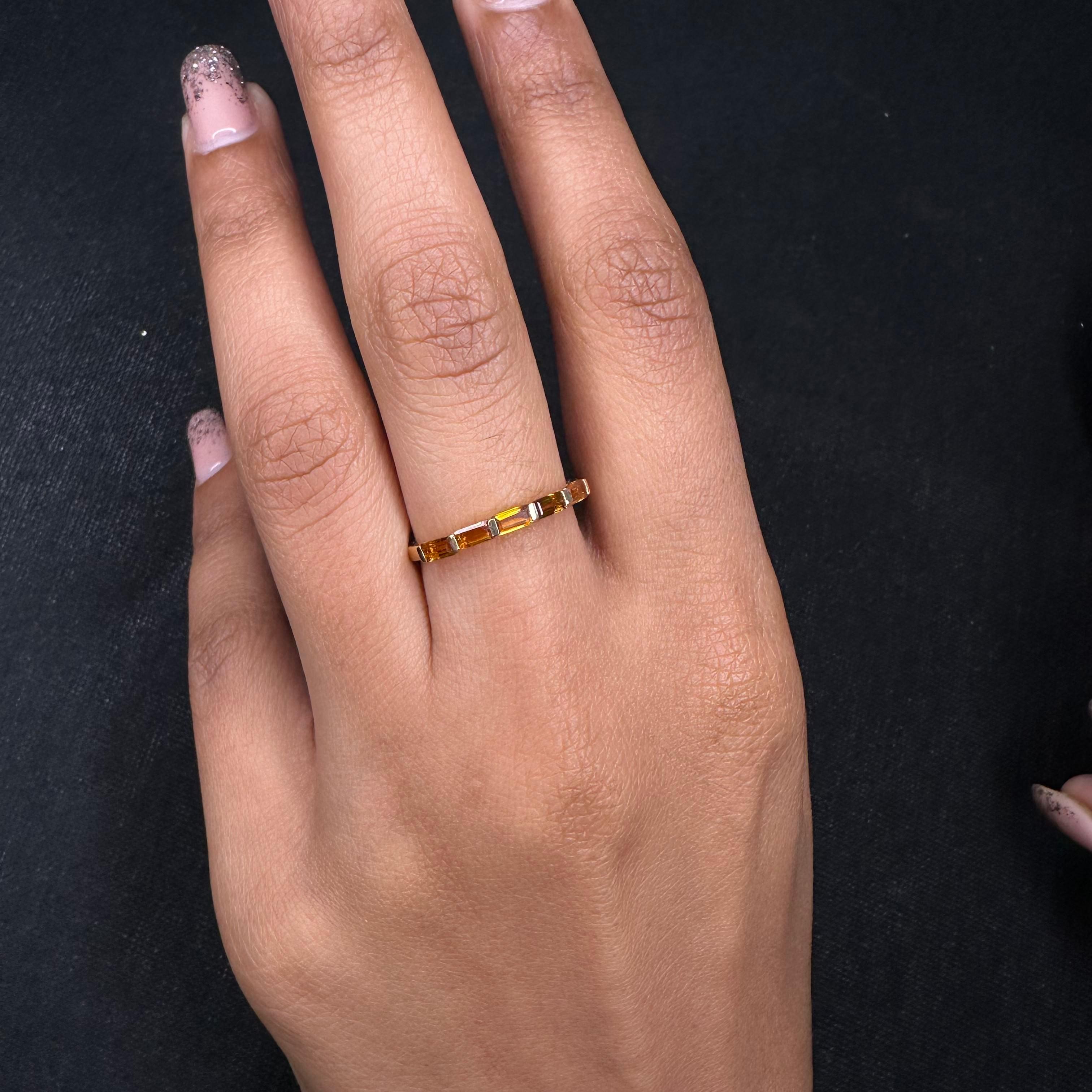 For Sale:  Stackable Citrine Half Eternity Band Ring in 18kt Solid Yellow Gold For Women 9