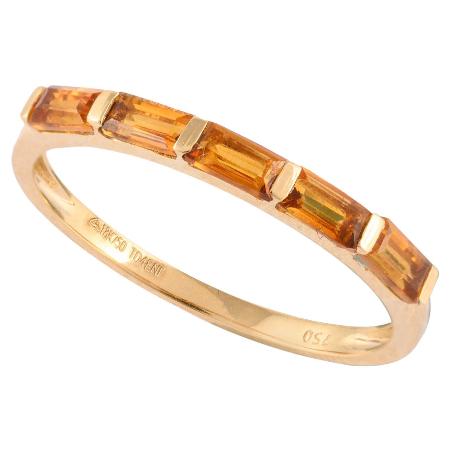 For Sale:  Stackable Citrine Half Eternity Band Ring in 18kt Solid Yellow Gold For Women