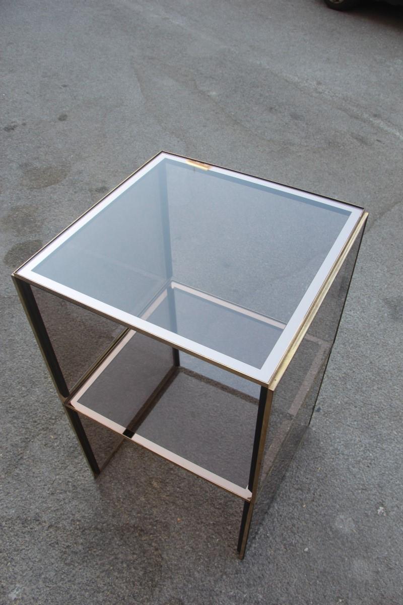 Italian Stackable Coffee Tables in Mirrored Golden Brass Glass with a Square Shape 1970s For Sale