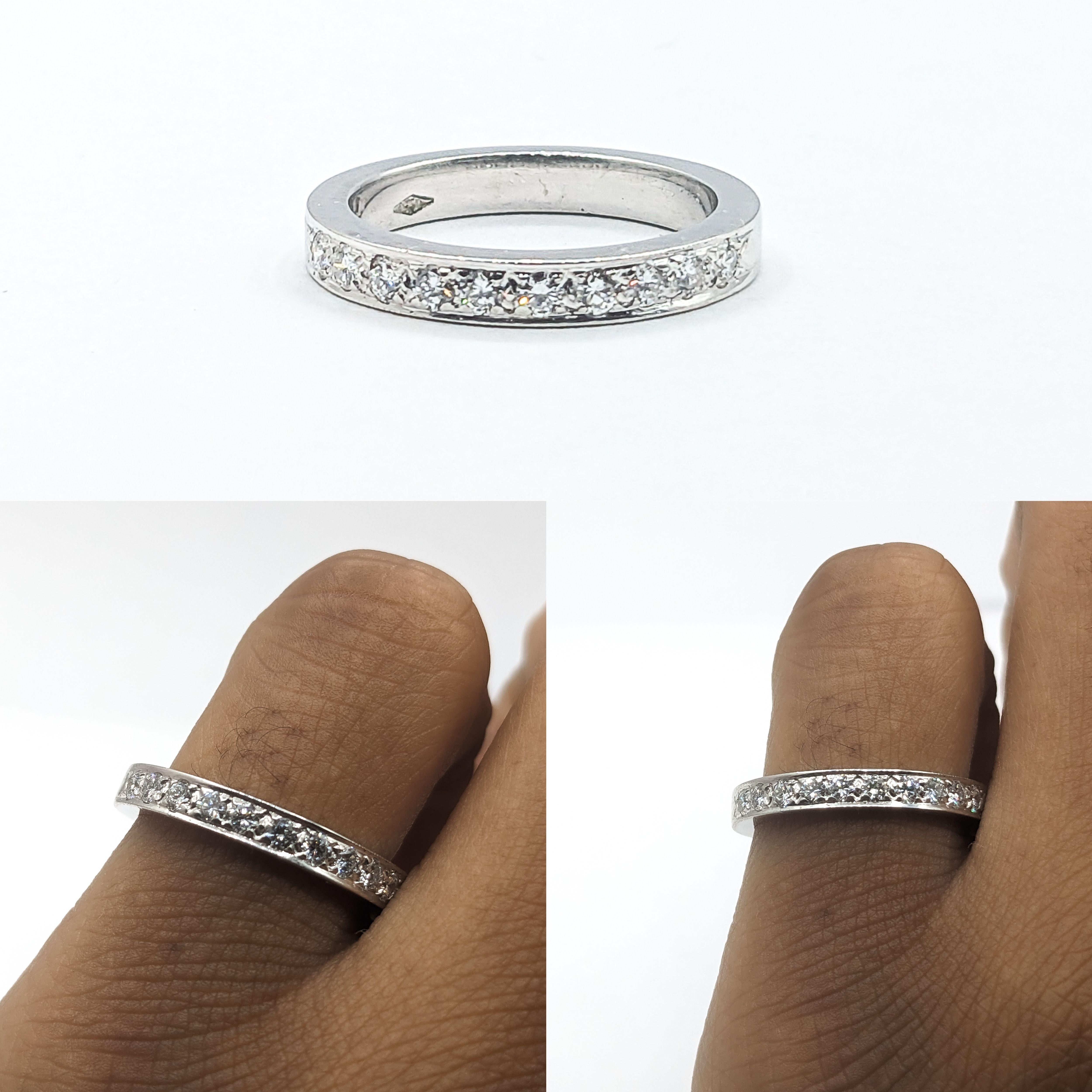 Stackable Diamond Band Ring in 18k White Gold 

Introducing a classic band, exquisitely crafted from 18k white gold, which showcases .50ctw of round diamonds. These diamonds are not only sparkly, but also boast a VS clarity and a near-colorless