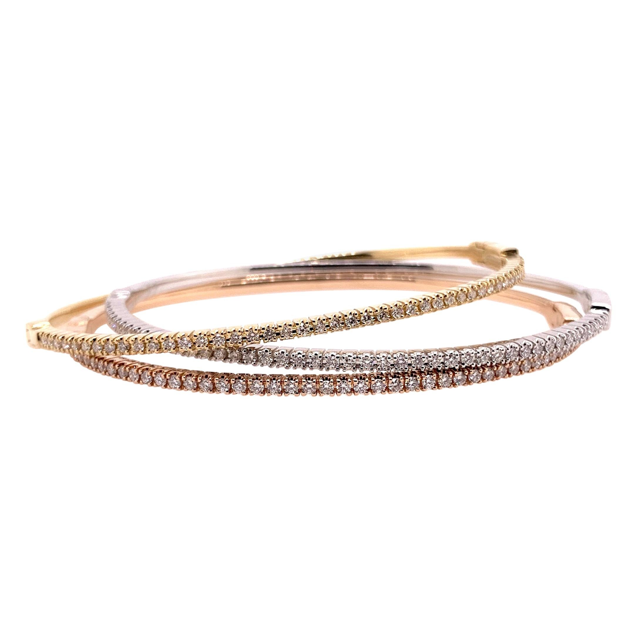 Rose Gold Rustic Diamond Stackable Bangle Bracelets For Sale At 1stDibs