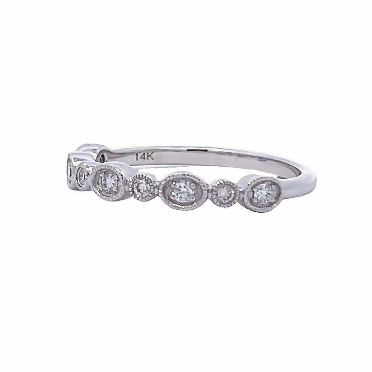 Modern Stackable Diamond Ring Band 0.16 Carat 14k White Gold For Sale