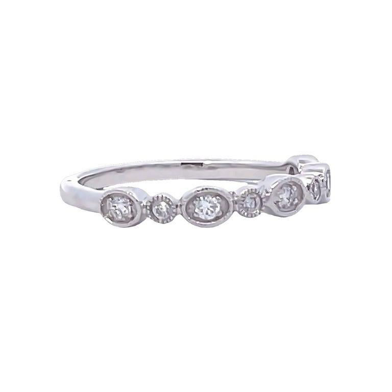 Round Cut Stackable Diamond Ring Band 0.16 Carat 14k White Gold For Sale