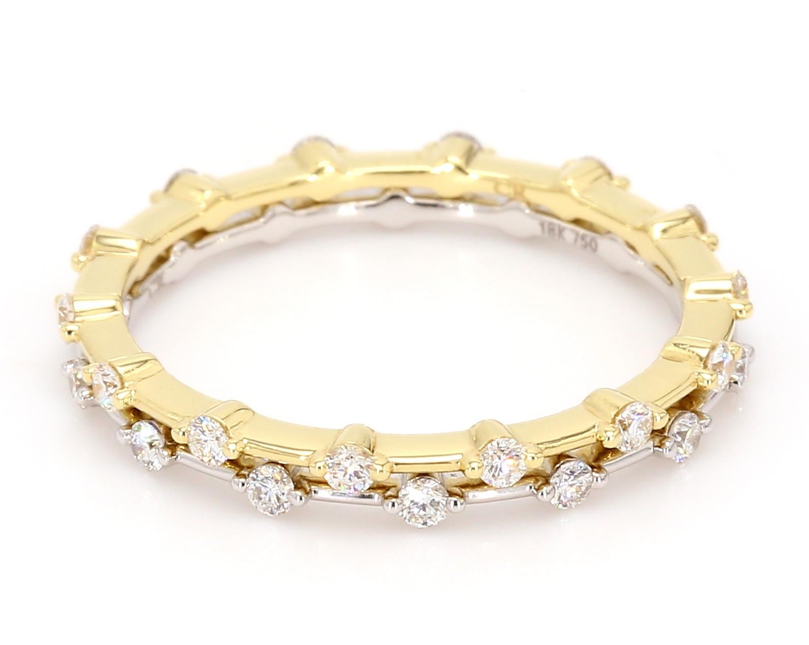 Round Cut Stackable Diamond Ring Band Set 14K Yellow and White Gold