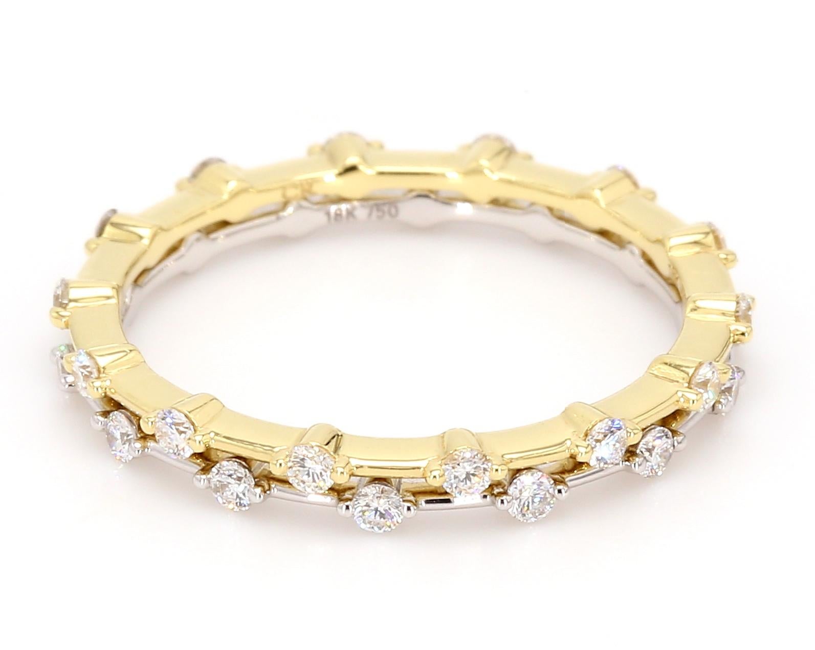 Stackable Diamond Ring Band Set 14K Yellow and White Gold In New Condition In New York, NY