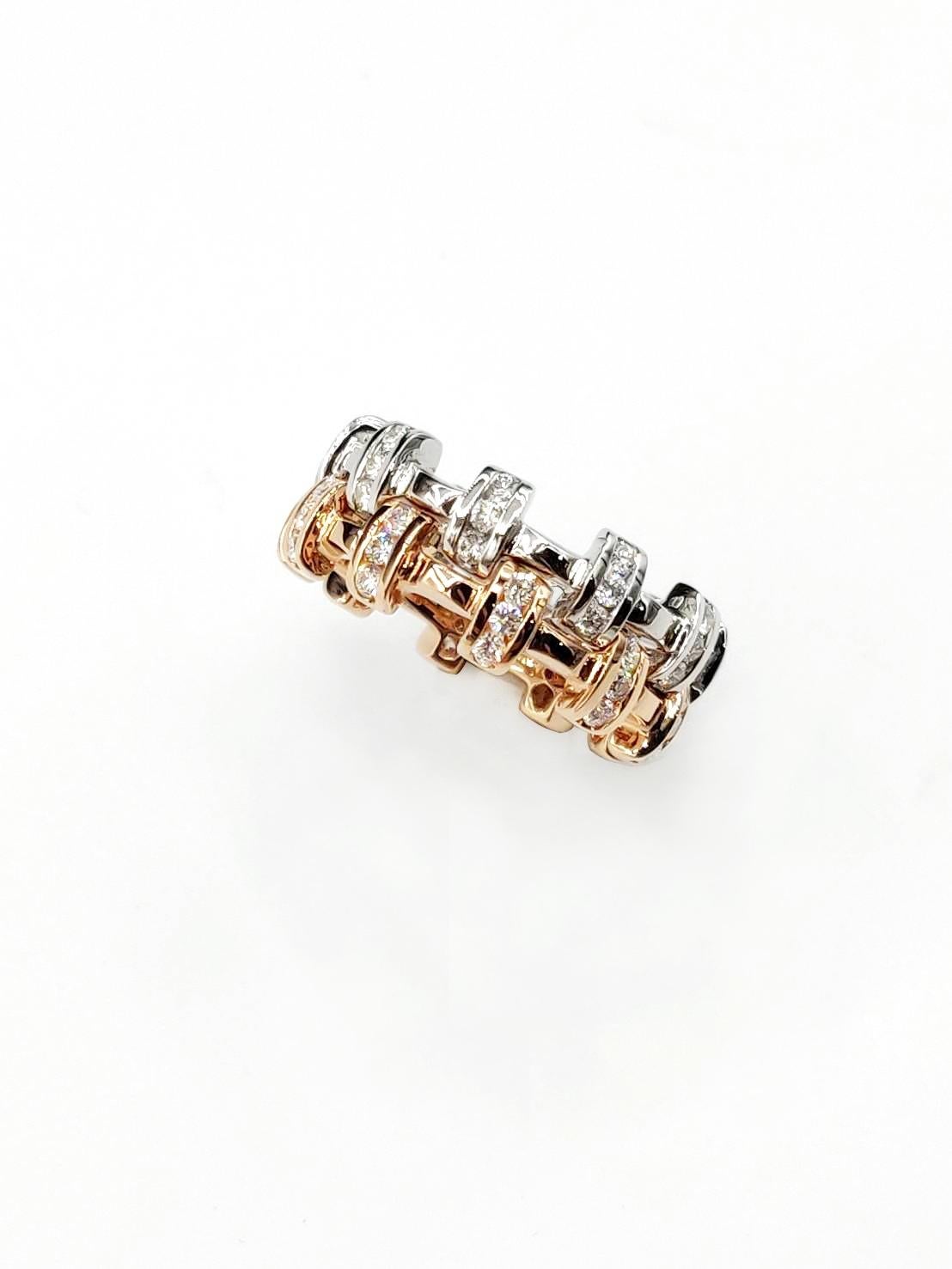 Brilliant Cut Stackable Diamond Tabby Weave All Rounder 18K Rose Gold Band Ring For Sale