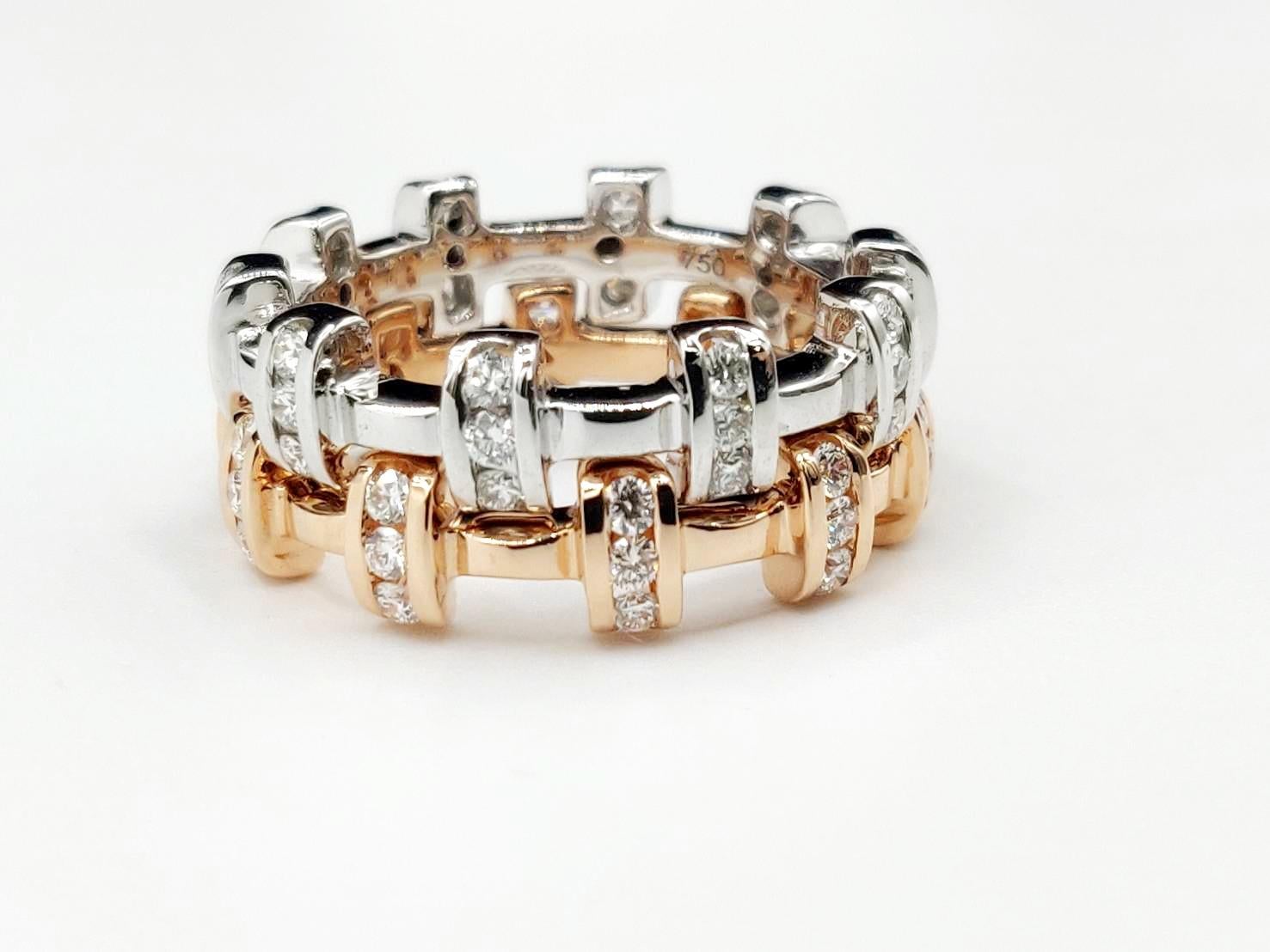 Stackable Diamond Tabby Weave All Rounder 18K Rose Gold Band Ring In New Condition For Sale In Bangkok, TH
