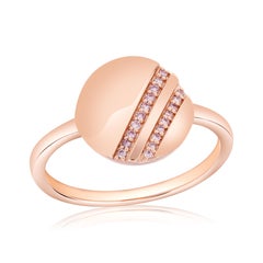 Stackable Double Row Argyle Pink Diamond Round Disk Ring 14k Rose Gold