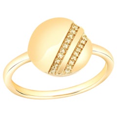 Stackable Double Row Yellow Diamond Round Disk Ring 14k Yellow Gold