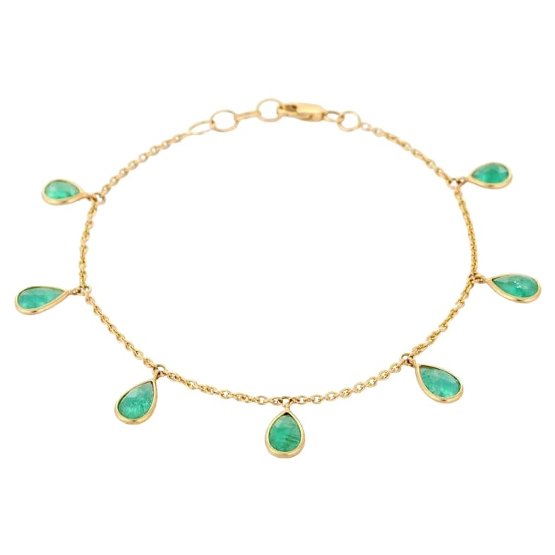 Stackable Emerald Charm Chain Bracelet in 18K Yellow Gold with Lobster Clasp