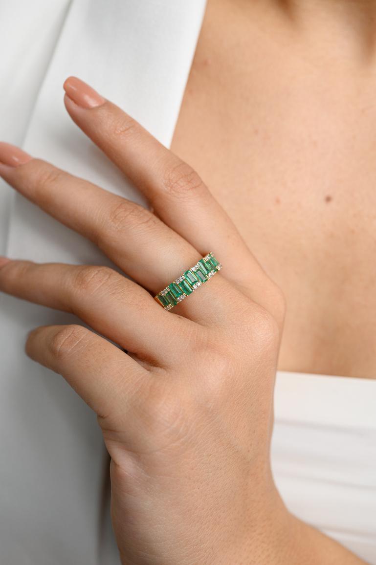 For Sale:  Natural Emerald Engagement Ring with Diamonds 14k Solid Yellow Gold Certified 2