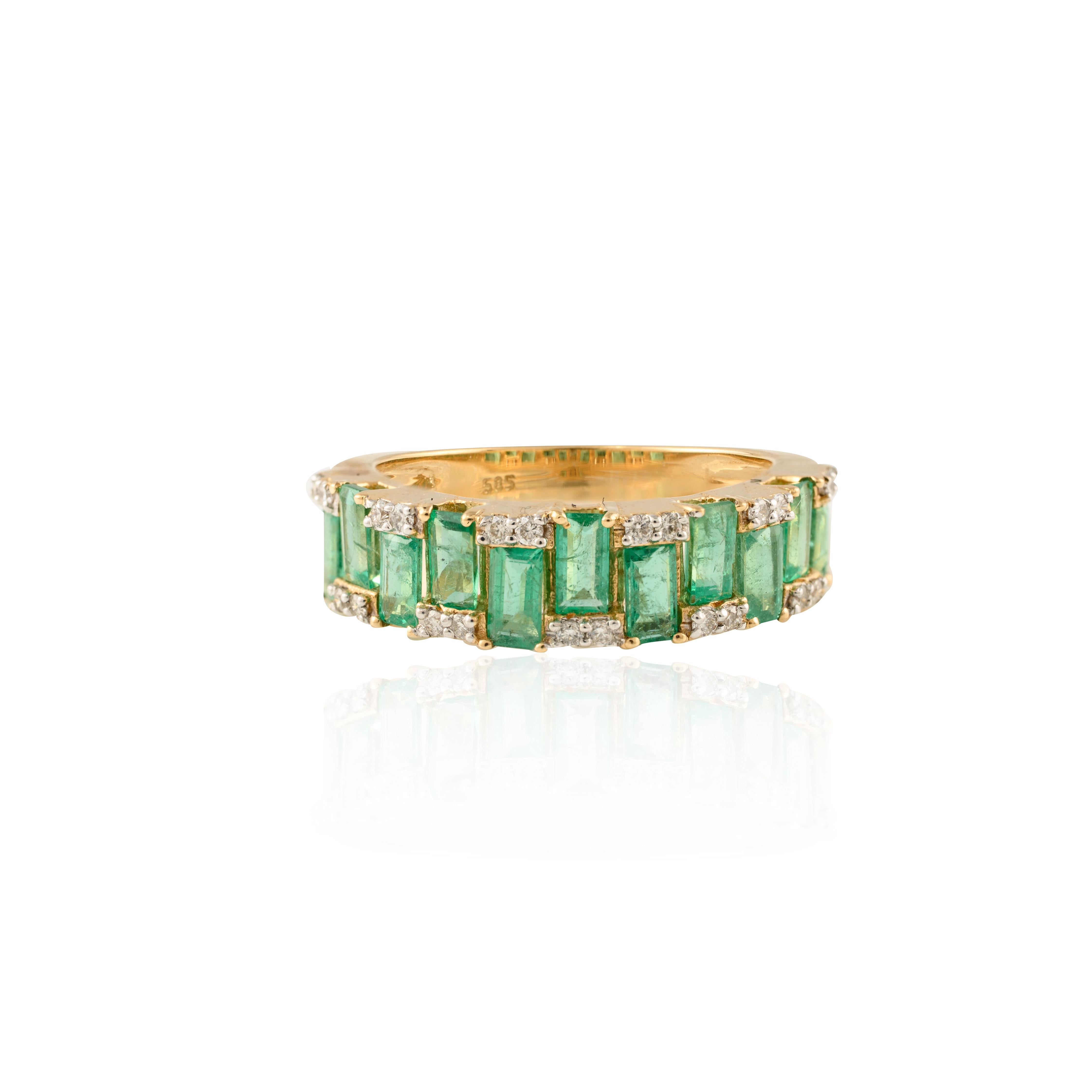 For Sale:  Natural Emerald Engagement Ring with Diamonds 14k Solid Yellow Gold Certified 5